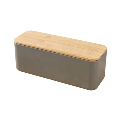 Bamboo Lid Bread Box Storage Bin Rectangular Kitchen Decor