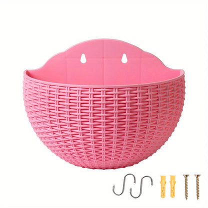 Rattan Look Half Round Wall Planter Hanging Flower Pot Balcony
