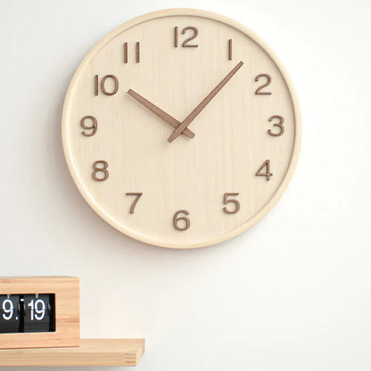 Japanese Noiseless Solid Wood Wall Clock Retro Minimalist Living Room Home Decor