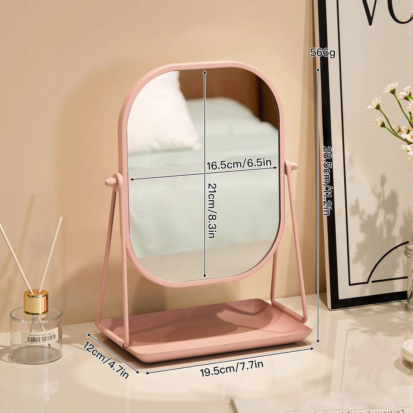 Rotating Desktop Vanity Mirror with Storage Base Luxury Dressing Table Mirror