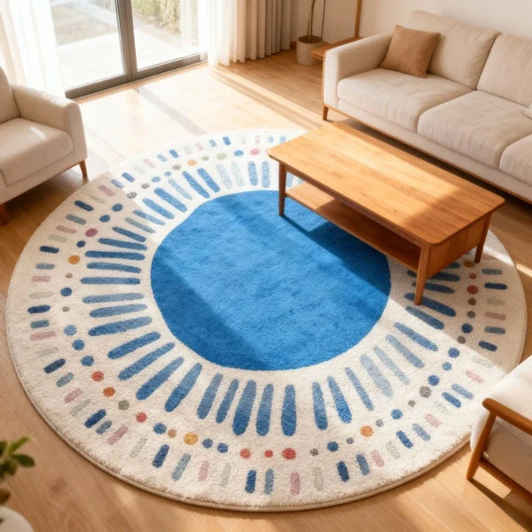 Cream Fluffy Round Rug Plush Soft Carpet Bedroom Decor Living Room