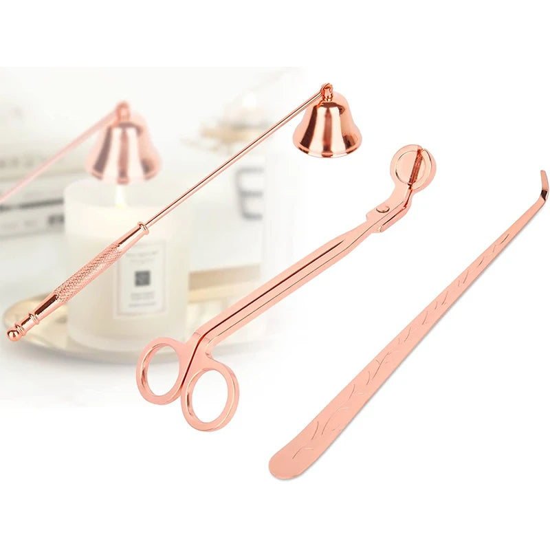 3-Piece Candle Care Set Snuffer Wick Trimmer and Dipper Rose Gold Home Decor