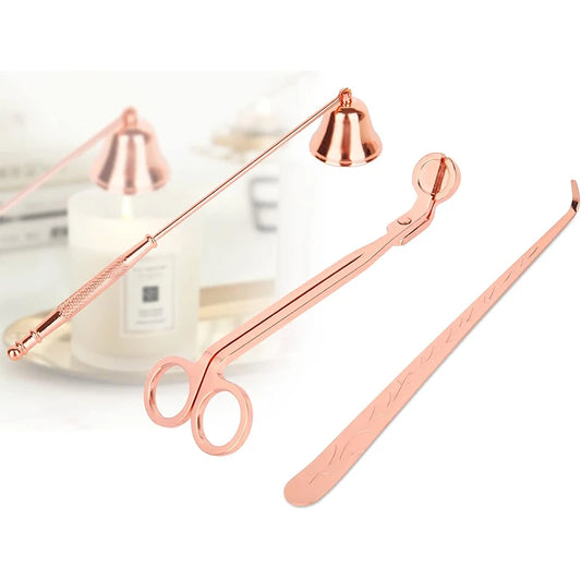 3-Piece Candle Care Set Snuffer Wick Trimmer and Dipper Rose Gold Home Decor
