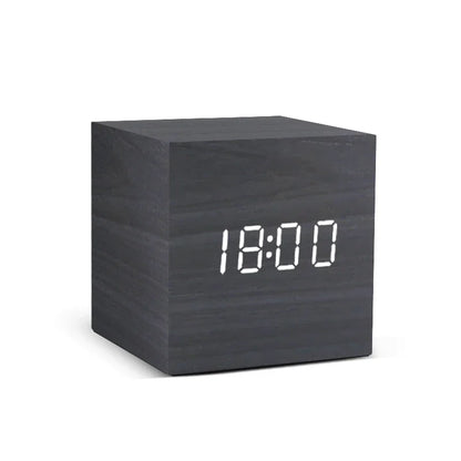 Wooden LED Digital Alarm Clock Temperature Display USB Powered Bedside Home Decor
