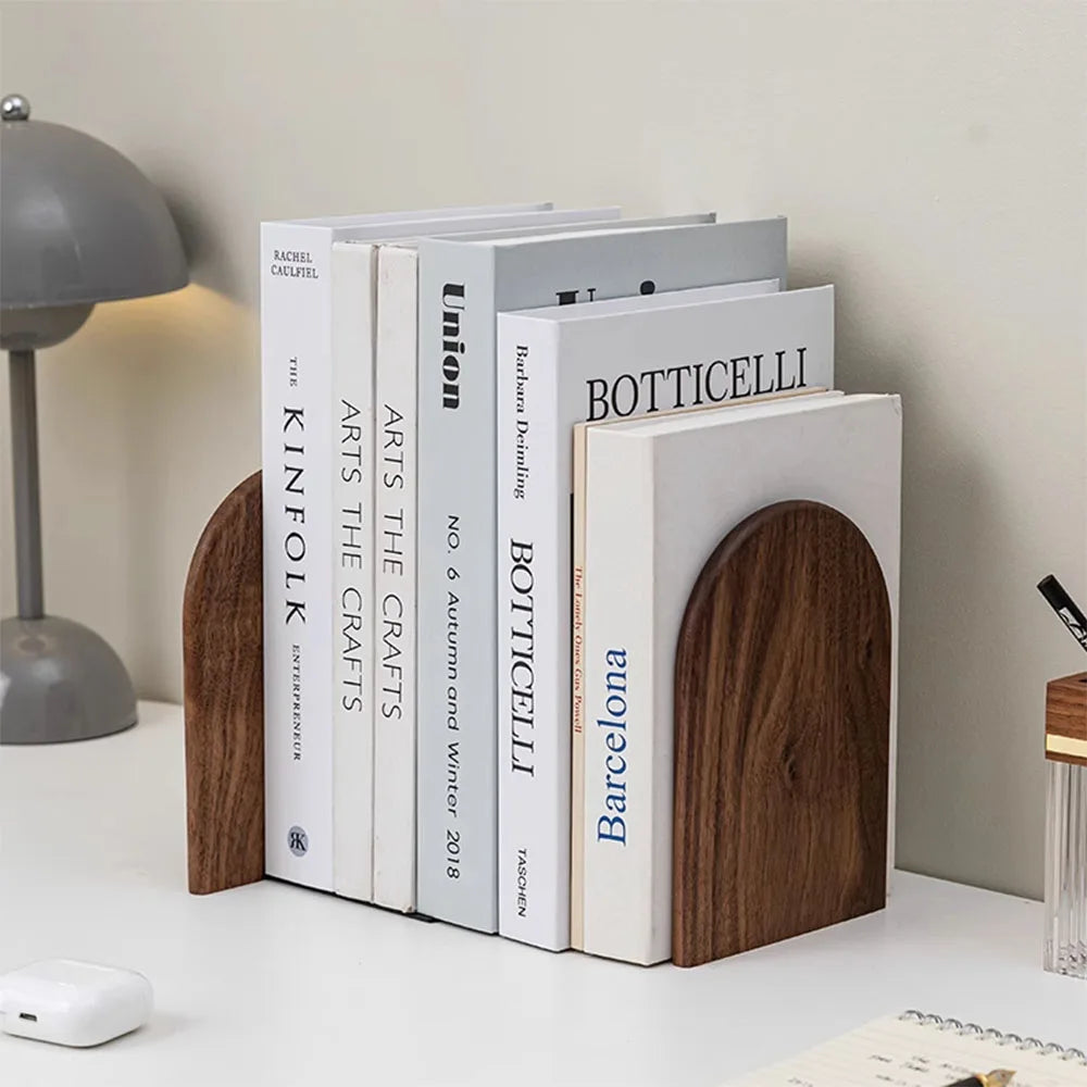 Natural Wood Bookends Desktop Bookshelf Decor Office Home