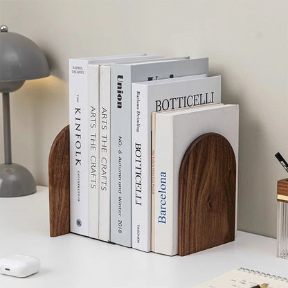 Natural Wood Bookends Desktop Bookshelf Decor Office Home