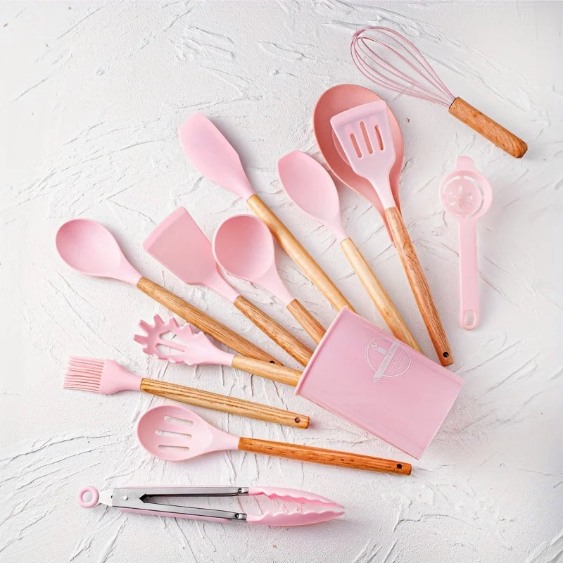 Silicone Utensil Set 14 Piece Cooking Tools with Storage Holder