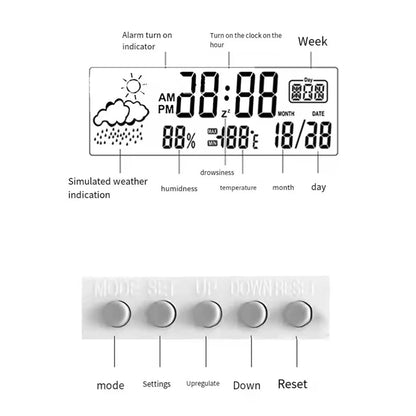 LCD Desktop Alarm Clock Transparent Calendar Temperature Humidity Display