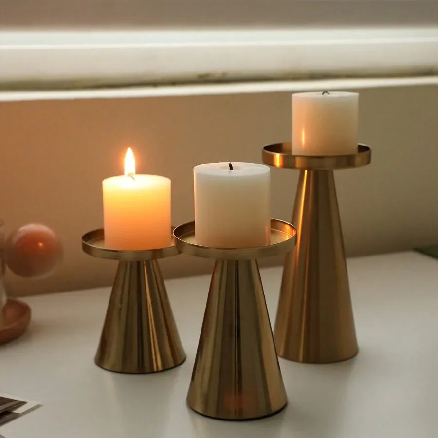 Copper Tea Light Candle Holder Set Handcrafted Table Decor