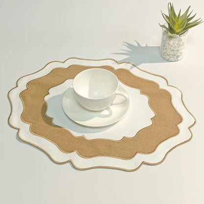 Linen Lace Embroidery Placemat Set of 4 Washable Dining Table Set