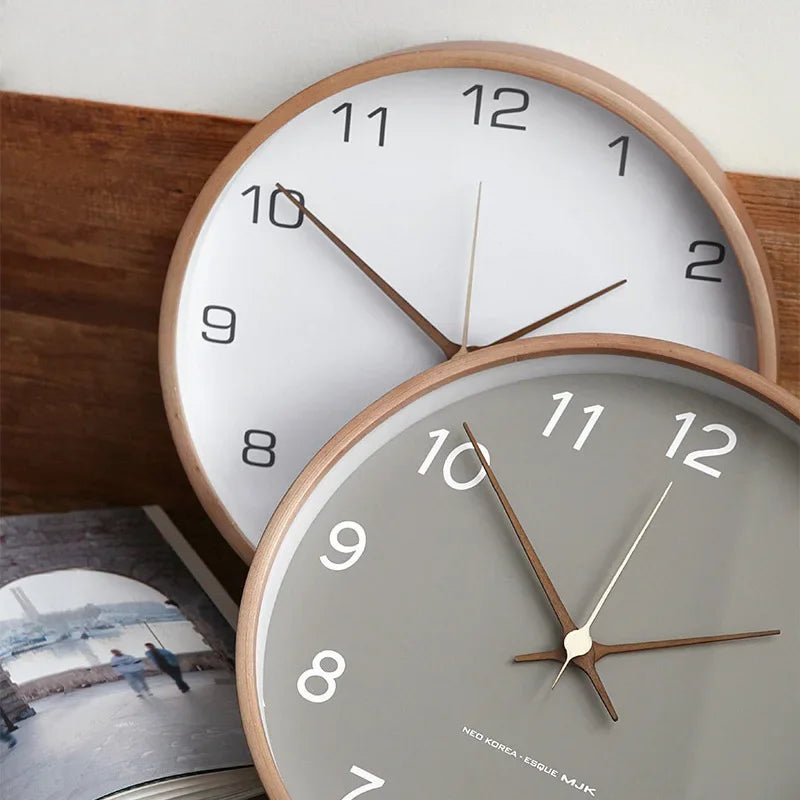 Solid Wood and Glass Silent Wall Clock Nordic Modern Living Room Home Decor