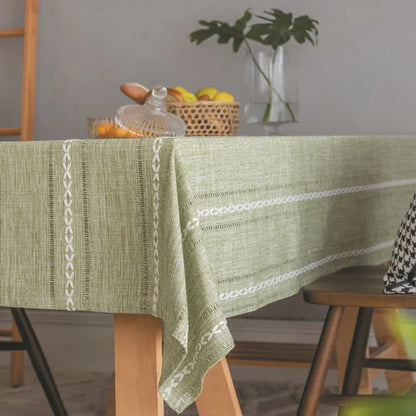 Cotton Linen Stripe Tablecloth Rectangular Dining Table Setting