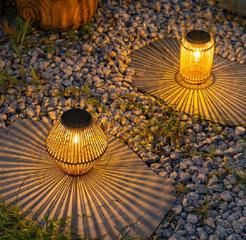 Boho Rattan Solar Lantern Outdoor Hanging Waterproof Garden Patio Light