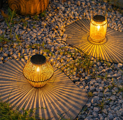 Boho Rattan Solar Lantern Outdoor Hanging Waterproof Garden Patio Light