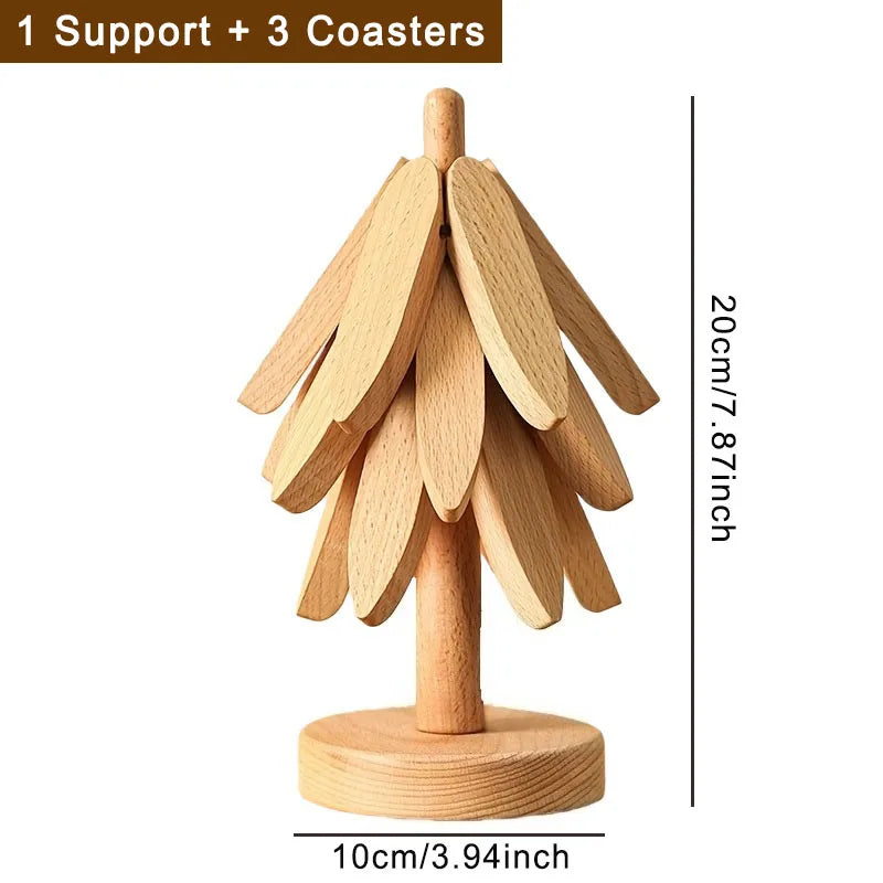 Bamboo Tree Design Trivet Set Heat Resistant Pot Stand Home Decor