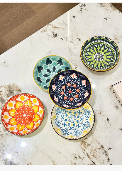 Bohemian Ceramic Plate Set 6 Pieces Dining Serving Dishwasher Safe