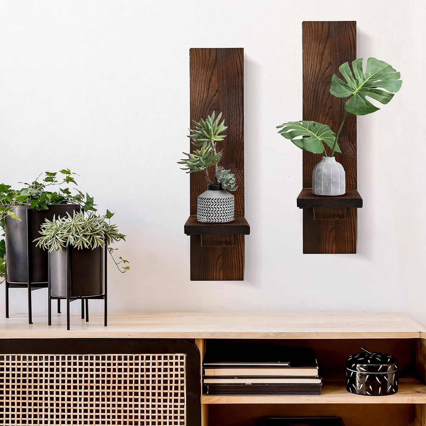 Wooden Wall Candle Sconces Set of 2 Rustic Vintage Wall Mount Decor