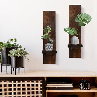 Wooden Wall Candle Sconces Set of 2 Rustic Vintage Wall Mount Decor