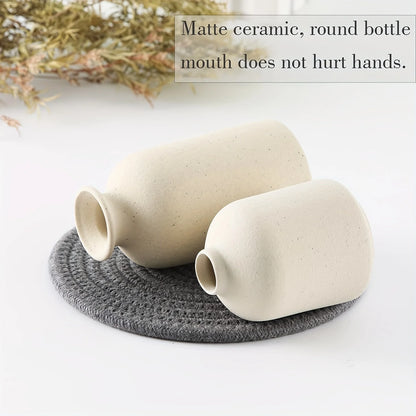 Ceramic Vase Set of 3 Rustic Neutral Home Decor Shelf Decor