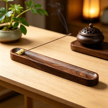 Japanese Black Walnut Wood Incense Stick Holder Adjustable Round Burner Home Decor