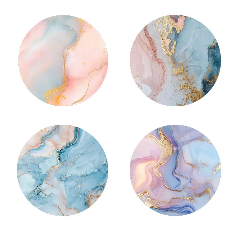 Marble Pattern Printed Coaster Set of 4 Non-Slip Wooden Home Decor