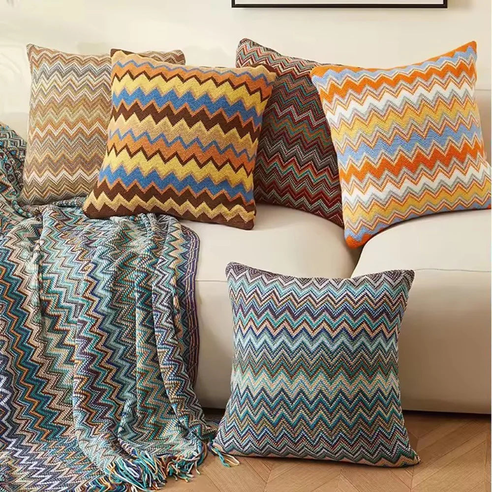 Boho Striped Knitted Cushion Cover Handmade Textured Sofa Pillow Cover Home Decor