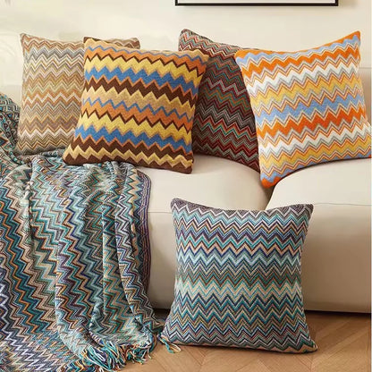 Boho Striped Knitted Cushion Cover Handmade Textured Sofa Pillow Cover Home Decor