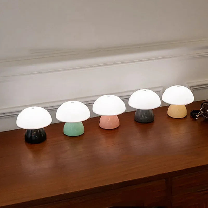 Mushroom Table Lamp LED Touch Dimming USB Rechargeable Bedside Ambient Light