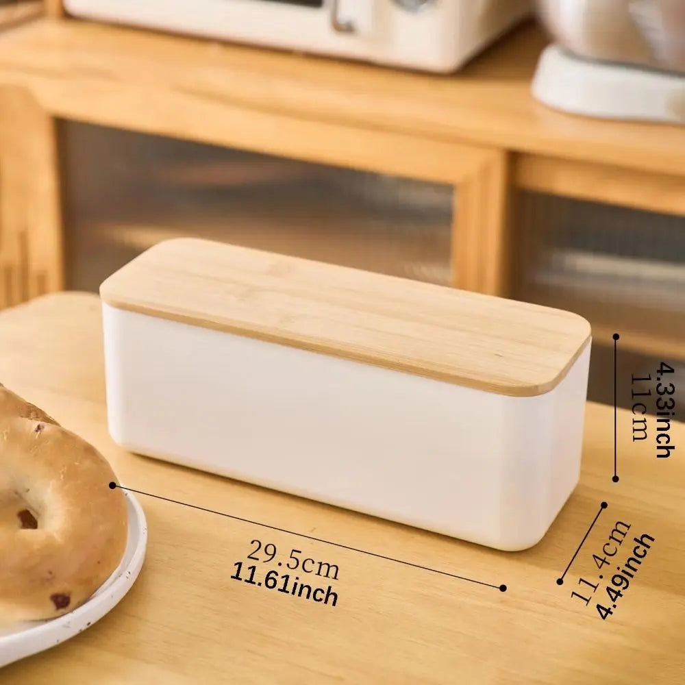 Bamboo Lid Bread Box Storage Bin Rectangular Kitchen Decor