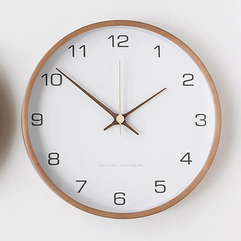 Solid Wood and Glass Silent Wall Clock Nordic Modern Living Room Home Decor