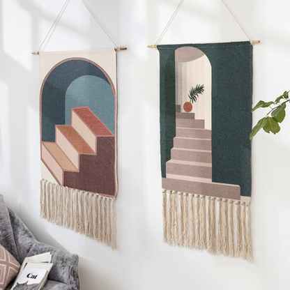 Handwoven Cotton Wall Tapestry Geometric Boho Design Home Decor