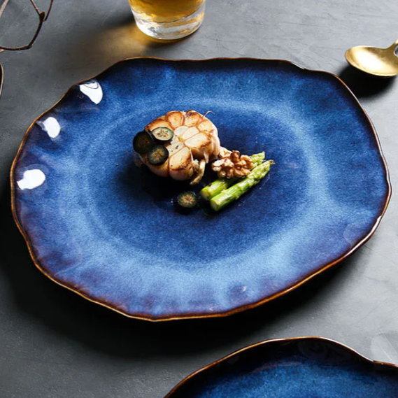 Artisan Kiln Fired Ceramic Plate Set of 4 Handcrafted Dining Decor