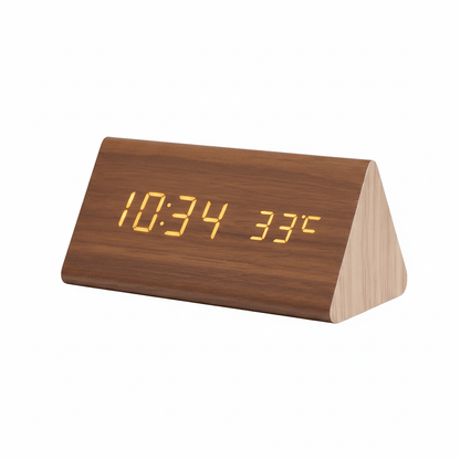 Wooden LED Digital Clock Voice Control Bedside Desk Decor