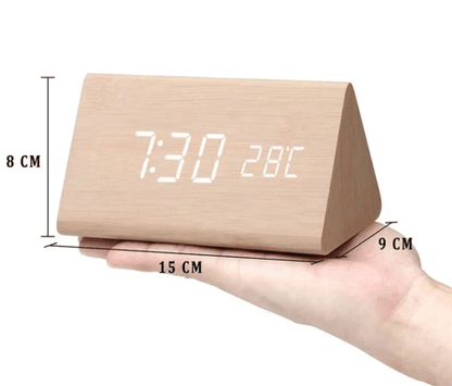 Wooden LED Digital Clock Voice Control Bedside Desk Decor