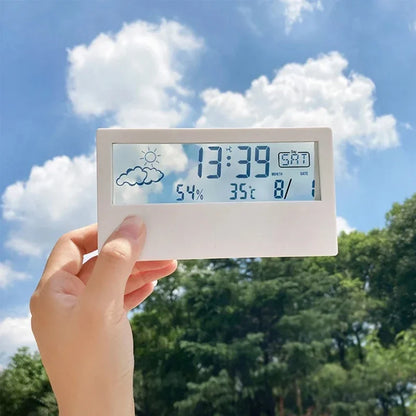LCD Desktop Alarm Clock Transparent Calendar Temperature Humidity Display