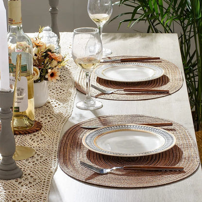 Oval Woven Placemat Set Natural Braided Dining Table Mat