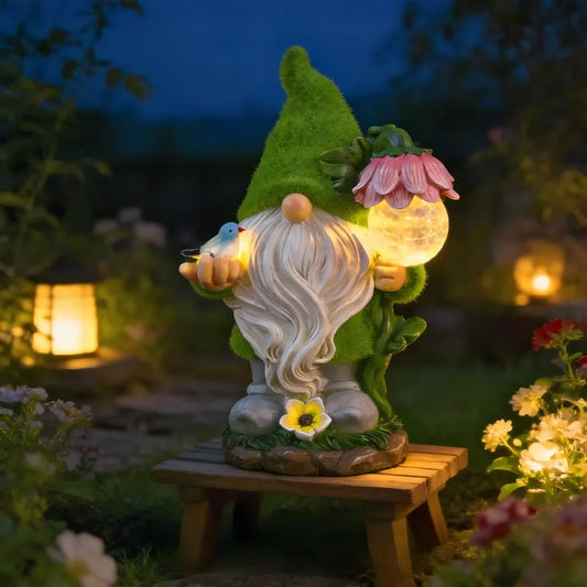 Solar LED Garden Gnome Light Waterproof Resin Outdoor Pathway Decor