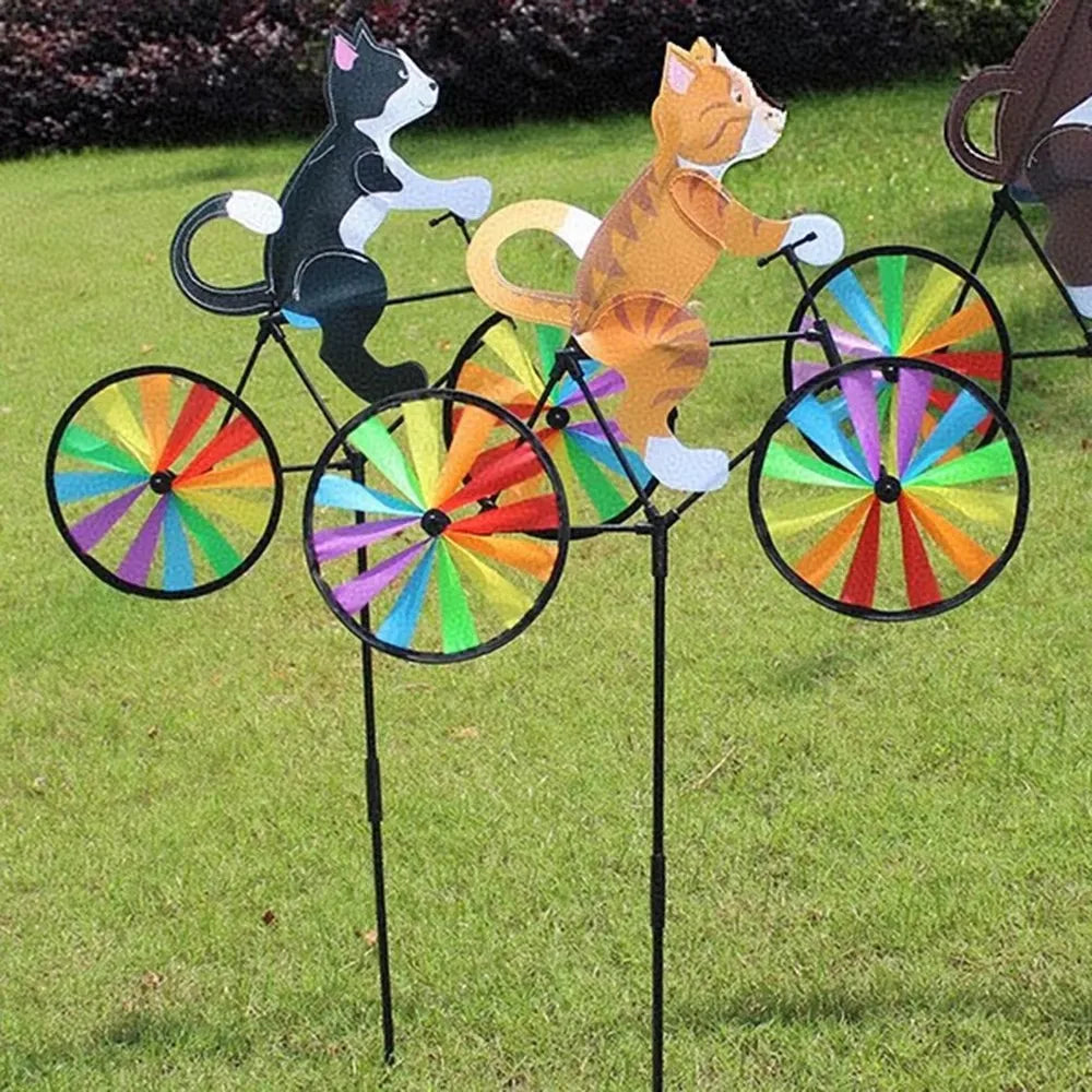 Animal Riding Bicycle Wind Spinner Colourful Outdoor Garden Yard Decoration