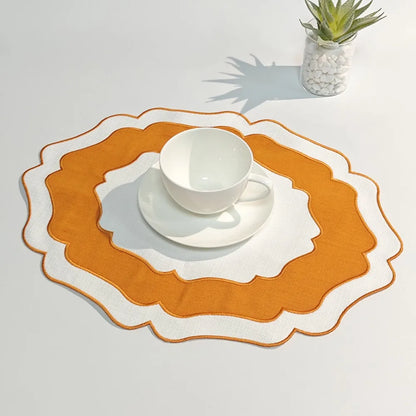 Linen Lace Embroidery Placemat Set of 4 Washable Dining Table Set