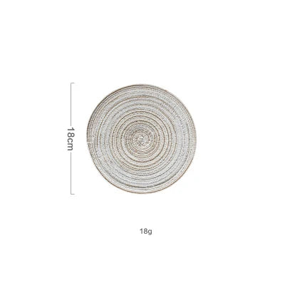 Round Woven Ramie Placemat Set of 6 Anti-Slip Dining Table Mat