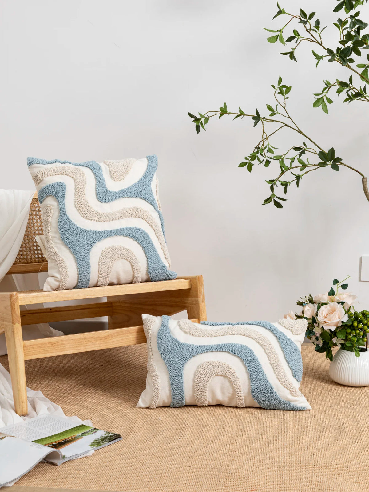 Boho Velvet Tufted Cushion Cover Geometric Blue White Living Room Decor Ideas
