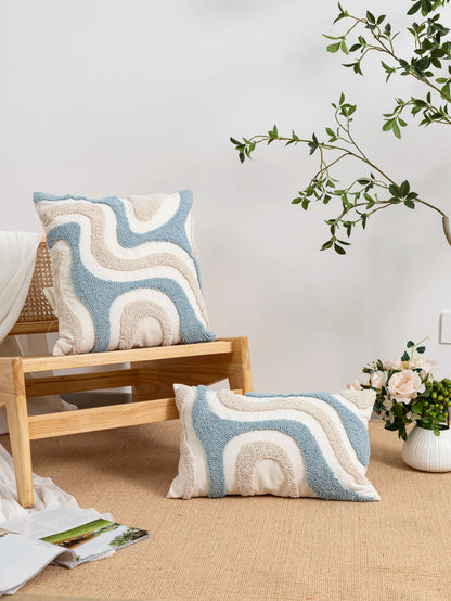 Boho Velvet Tufted Cushion Cover Geometric Blue White Living Room Decor Ideas