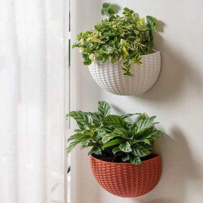 Rattan Look Half Round Wall Planter Hanging Flower Pot Balcony