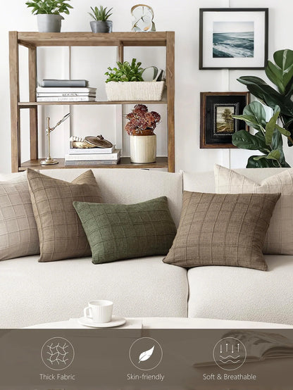 Boho Linen Check Throw Pillow Cover Neutral Sofa Cushion Cover