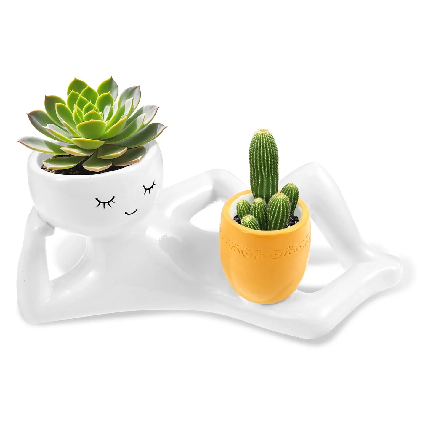 Lazy Guy Resin Planter Funny Succulent Pot Drainage Hole Desk Decor