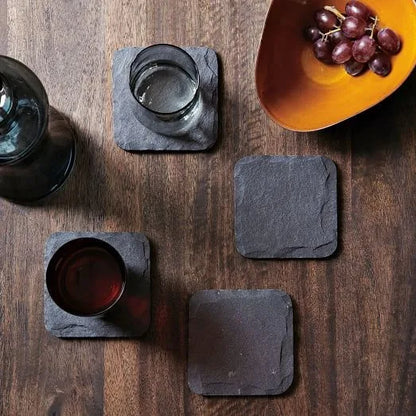 Natural Slate Stone Coaster Japanese Style Round Square Home Decor