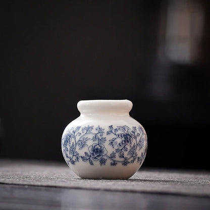 Mini Blue and White Porcelain Bud Vase Ceramic Shelf Decor