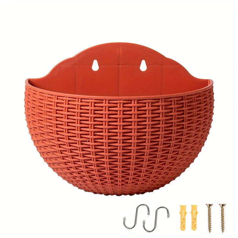 Rattan Look Half Round Wall Planter Hanging Flower Pot Balcony
