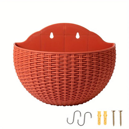 Rattan Look Half Round Wall Planter Hanging Flower Pot Balcony