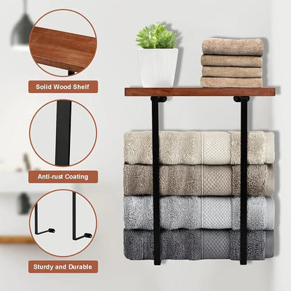 Black Wall Mounted Towel Rack Bathroom Shelf Minimalist Storage Organiser Decor